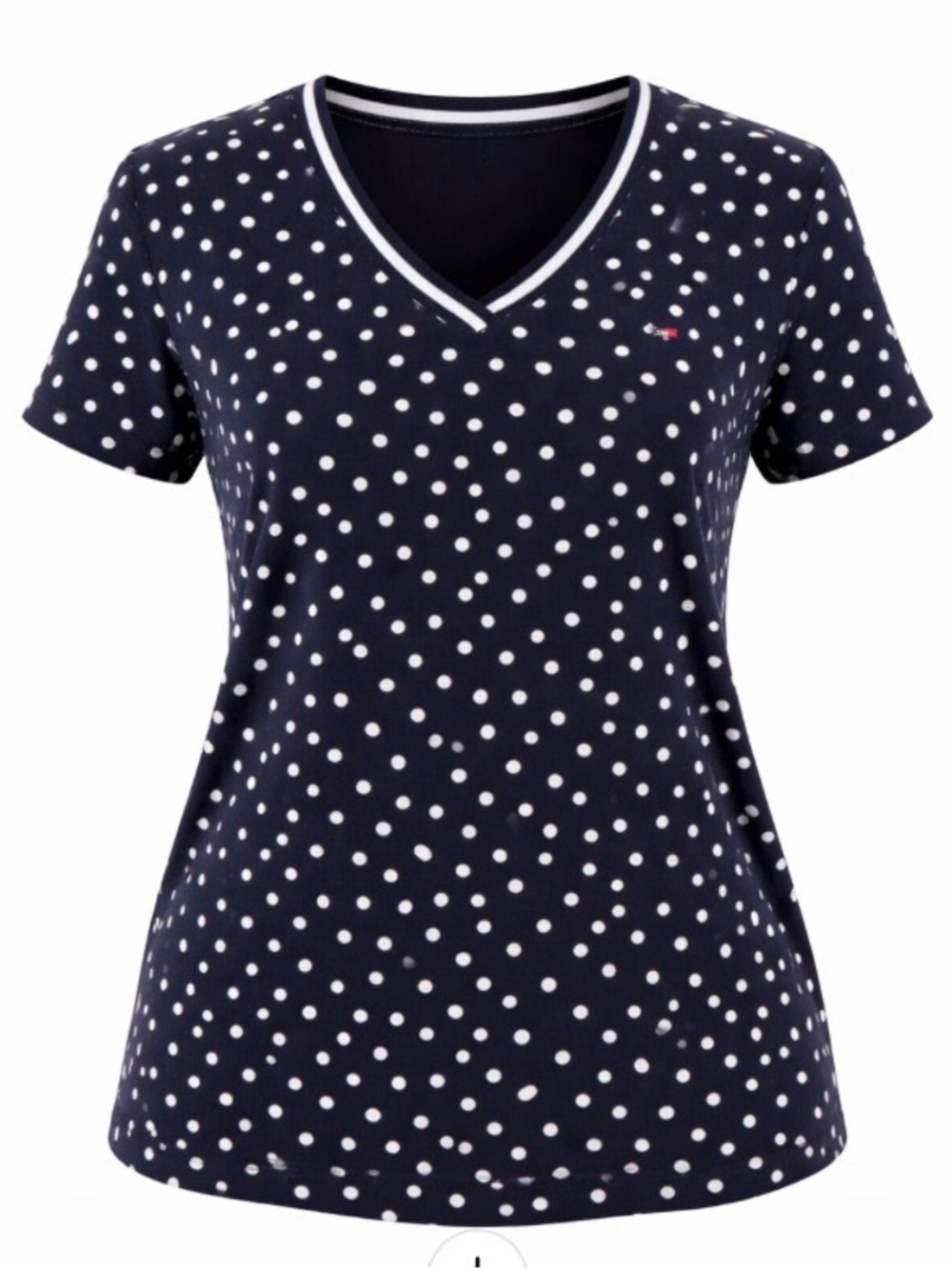Tommy Hilfiger Womens Size M Navy Blue White Polka Dot Top Short Sleeve V-Neck